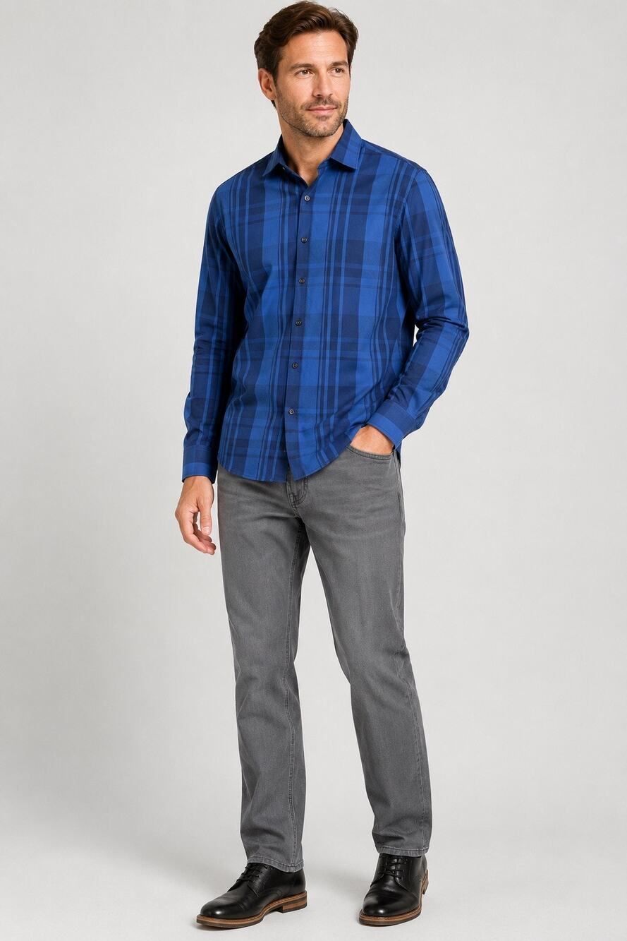 Kenneth Cole Reaction Slim Fit Blue Plaid Dress Shirt | Men’s 15.5 32/33